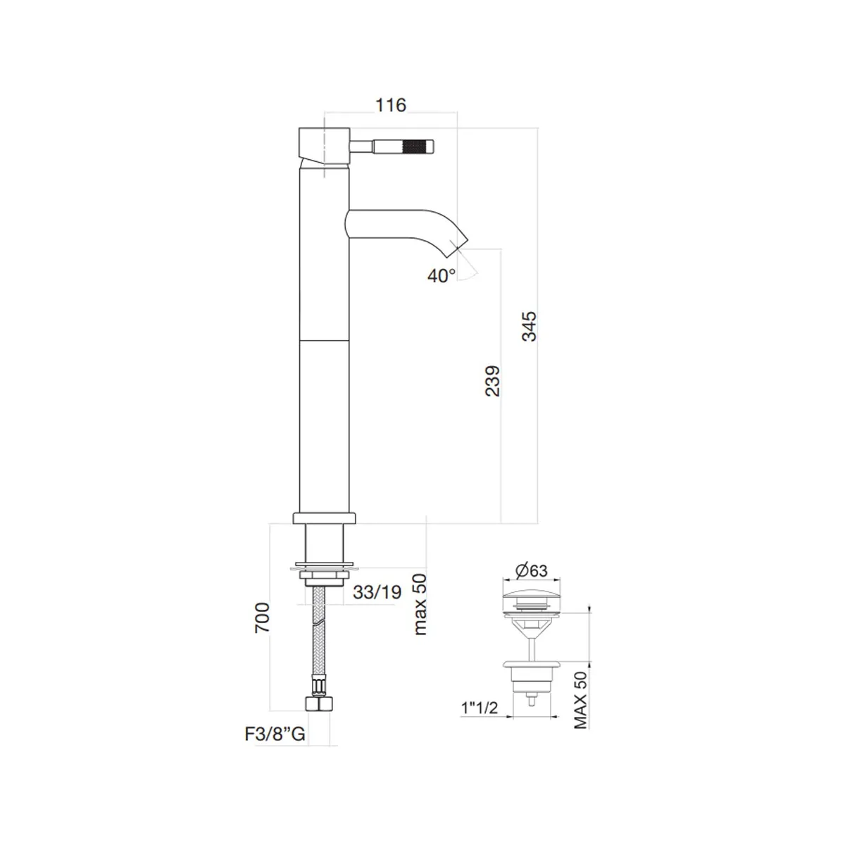 Mitigeur à bec haut pour lavabo | Xénon