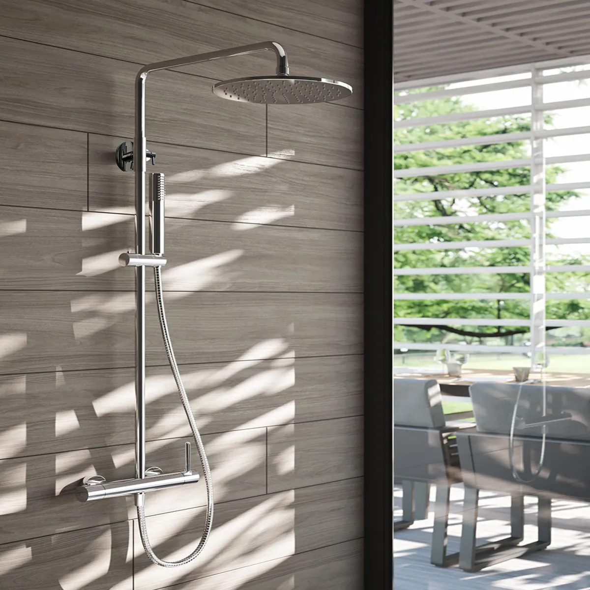 Duschsäule mit Stange und 20 cm Duschkopf, hochwertige Armatur | Pop