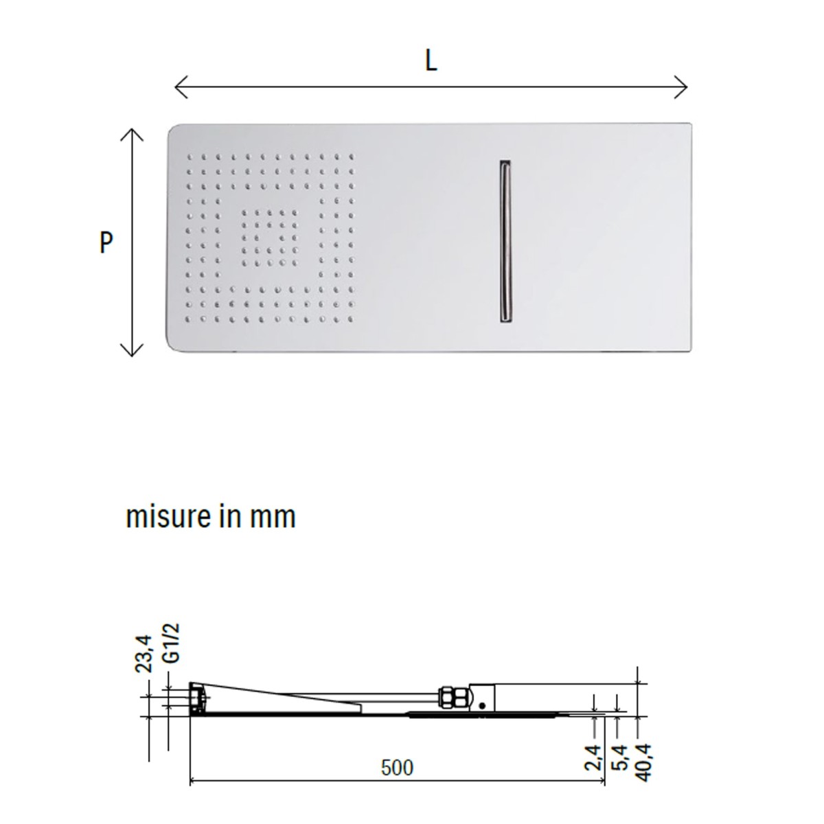 Soffione doccia Rettangolare con Cascata | Wall Rain