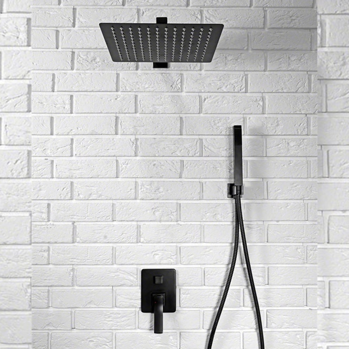 Set de douche à encastrer noir avec pomme de douche carrée 30x30 | Manara-1