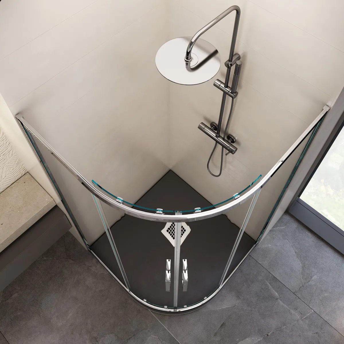 Cabine de douche semi-circulaire transparente Atena |...
