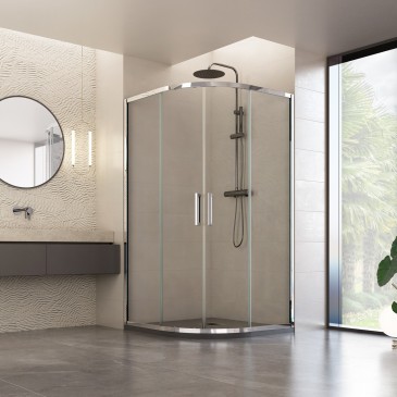 Cabine de douche semi-circulaire avec portes coulissantes transparentes | Athéna