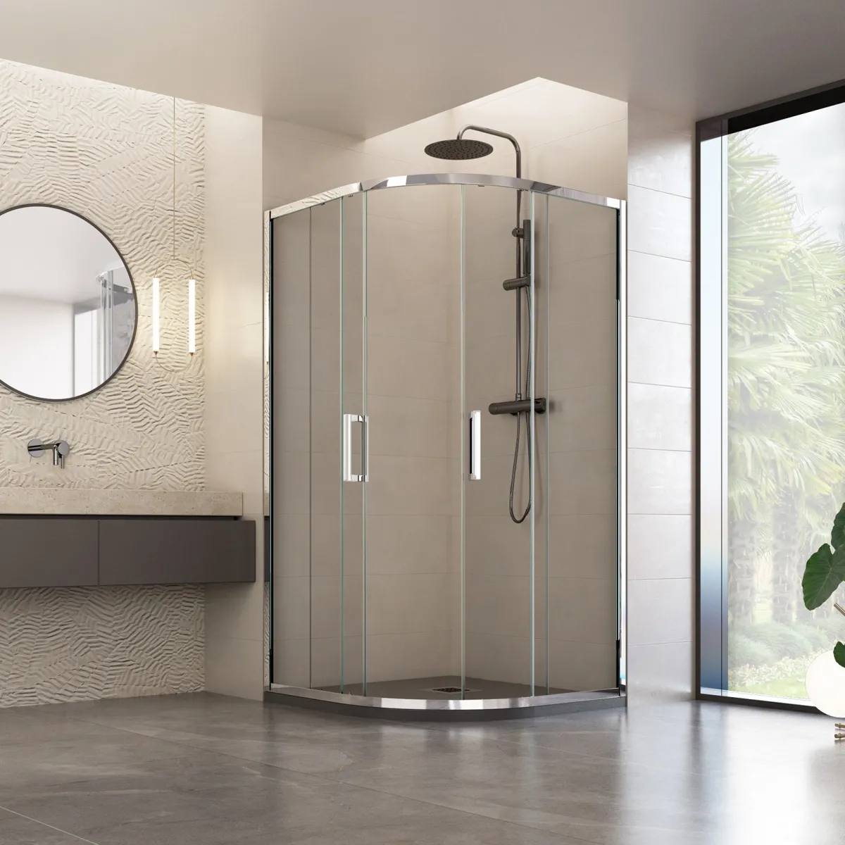 Cabine de douche semi-circulaire avec portes coulissantes transparentes | Athéna