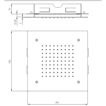 Pommeau de douche carré encastrable 30x30 inox