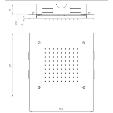 Pommeau de douche carré encastrable 30x30 inox