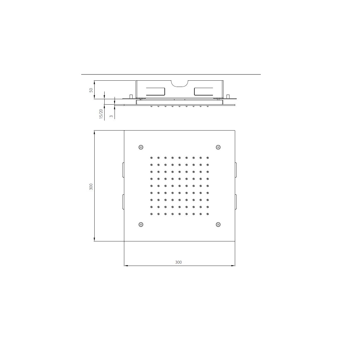 Pommeau de douche carré encastrable 30x30 inox