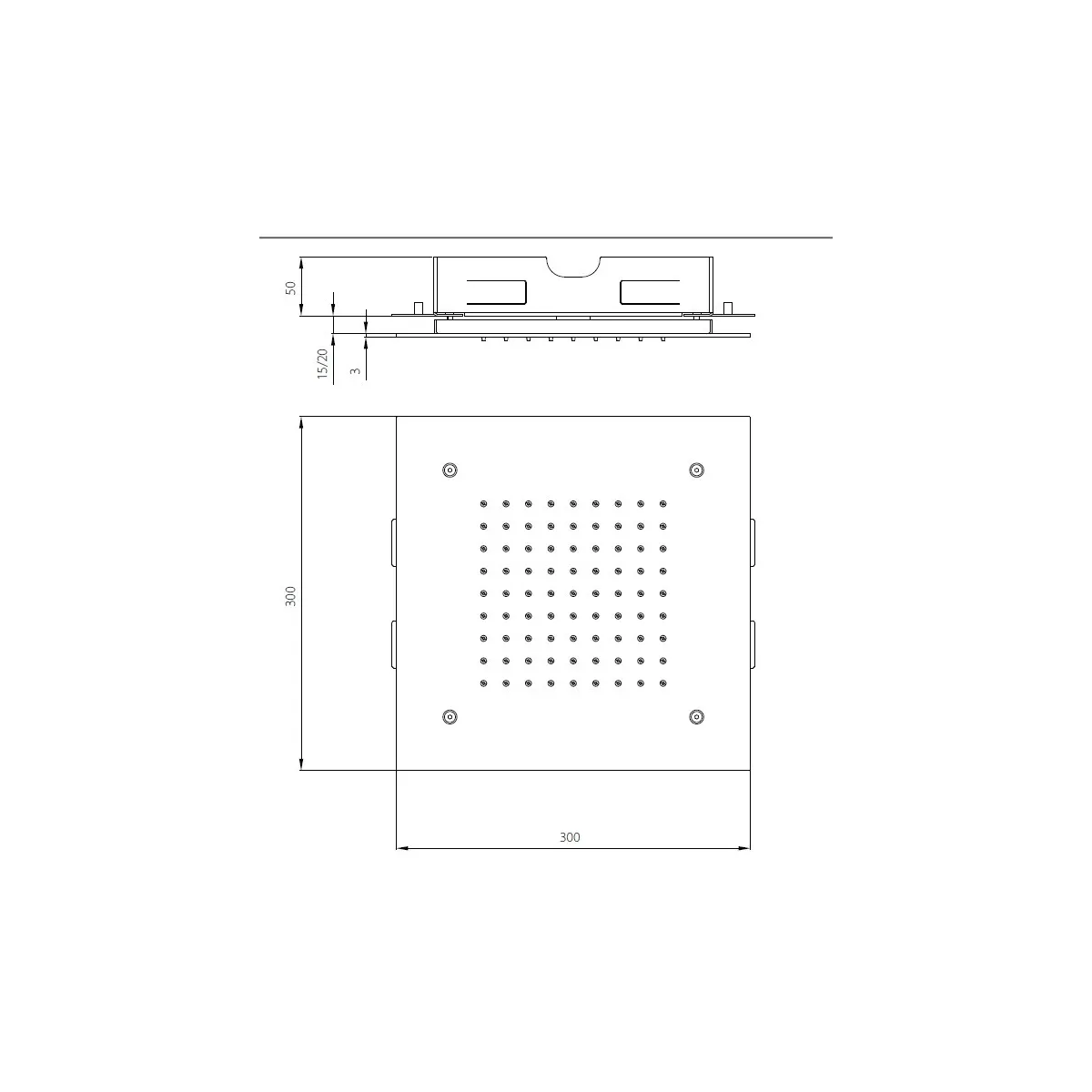 Pommeau de douche carré encastrable 30x30 inox