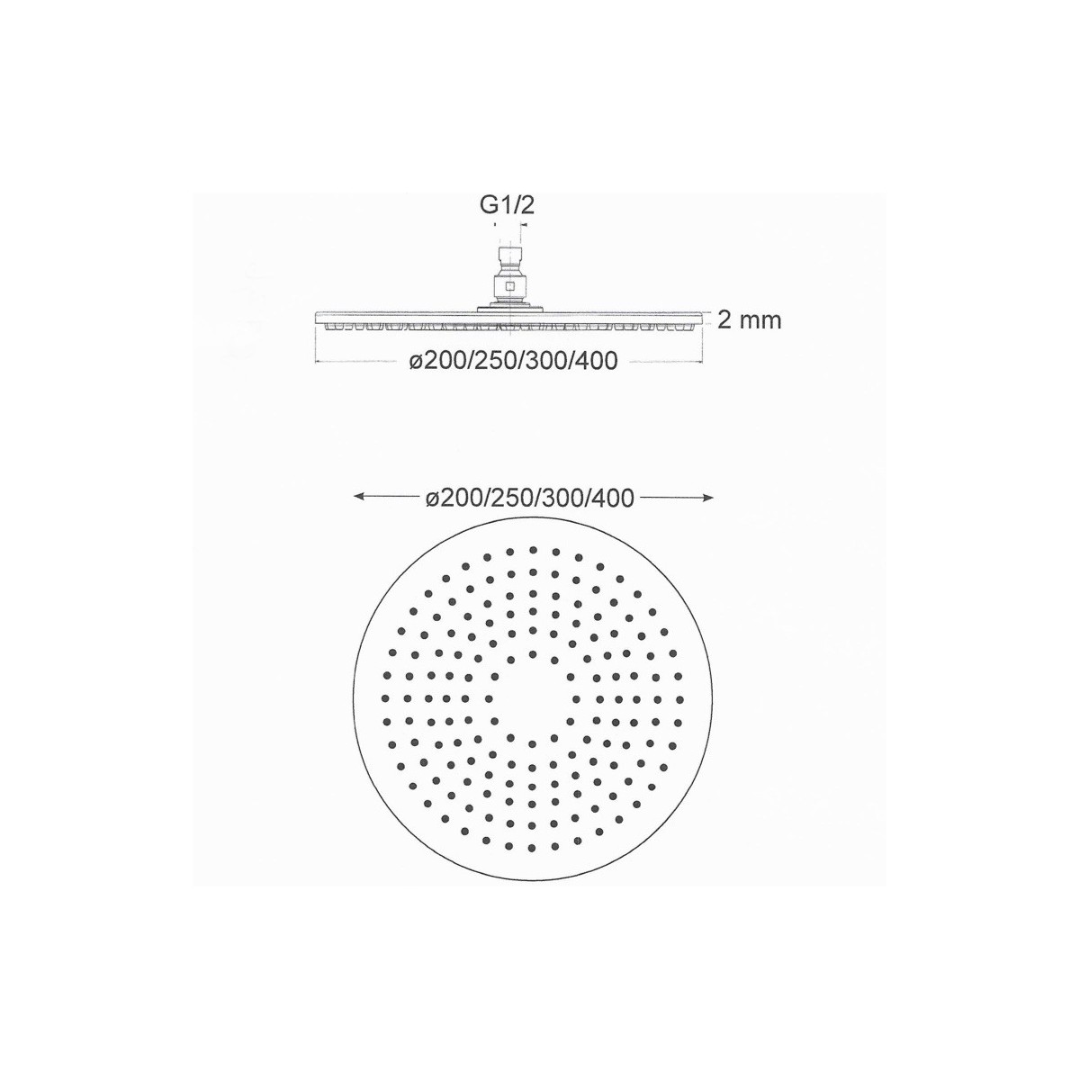 Pomme de douche ronde en acier de 30 cm