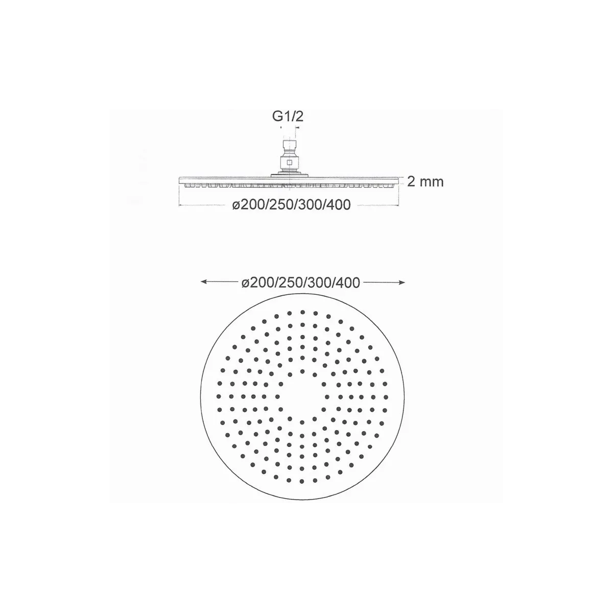 Pomme de douche ronde en acier de 30 cm