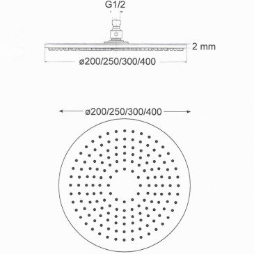 Pomme de douche en acier et ronde d'un diamètre de 20 cm
