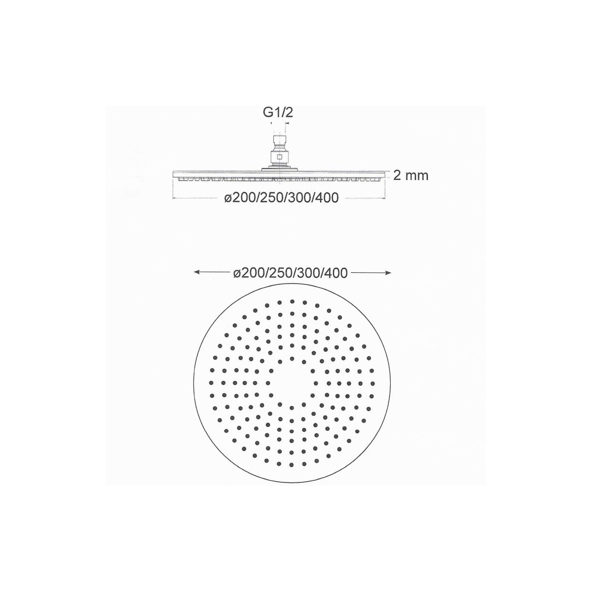 Pomme de douche en acier et ronde d'un diamètre de 20 cm