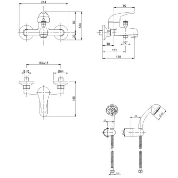 Externer Einbau-Badewannenmischer mit Star-Chrom-Duschset