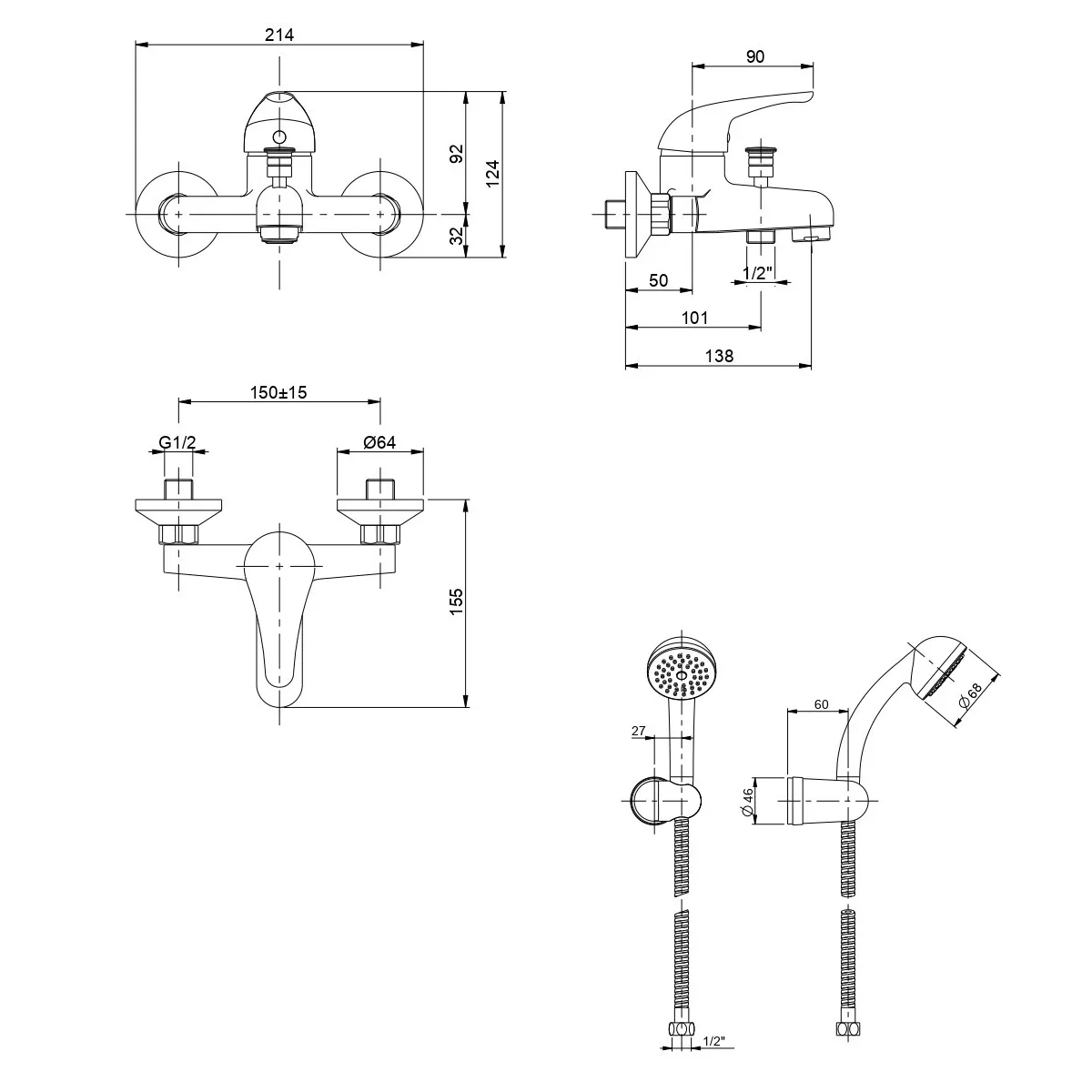 Externer Einbau-Badewannenmischer mit Star-Chrom-Duschset