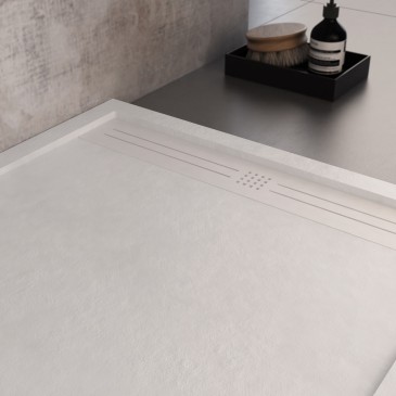 Receveur de douche en résine blanche avec trou latéral GRID