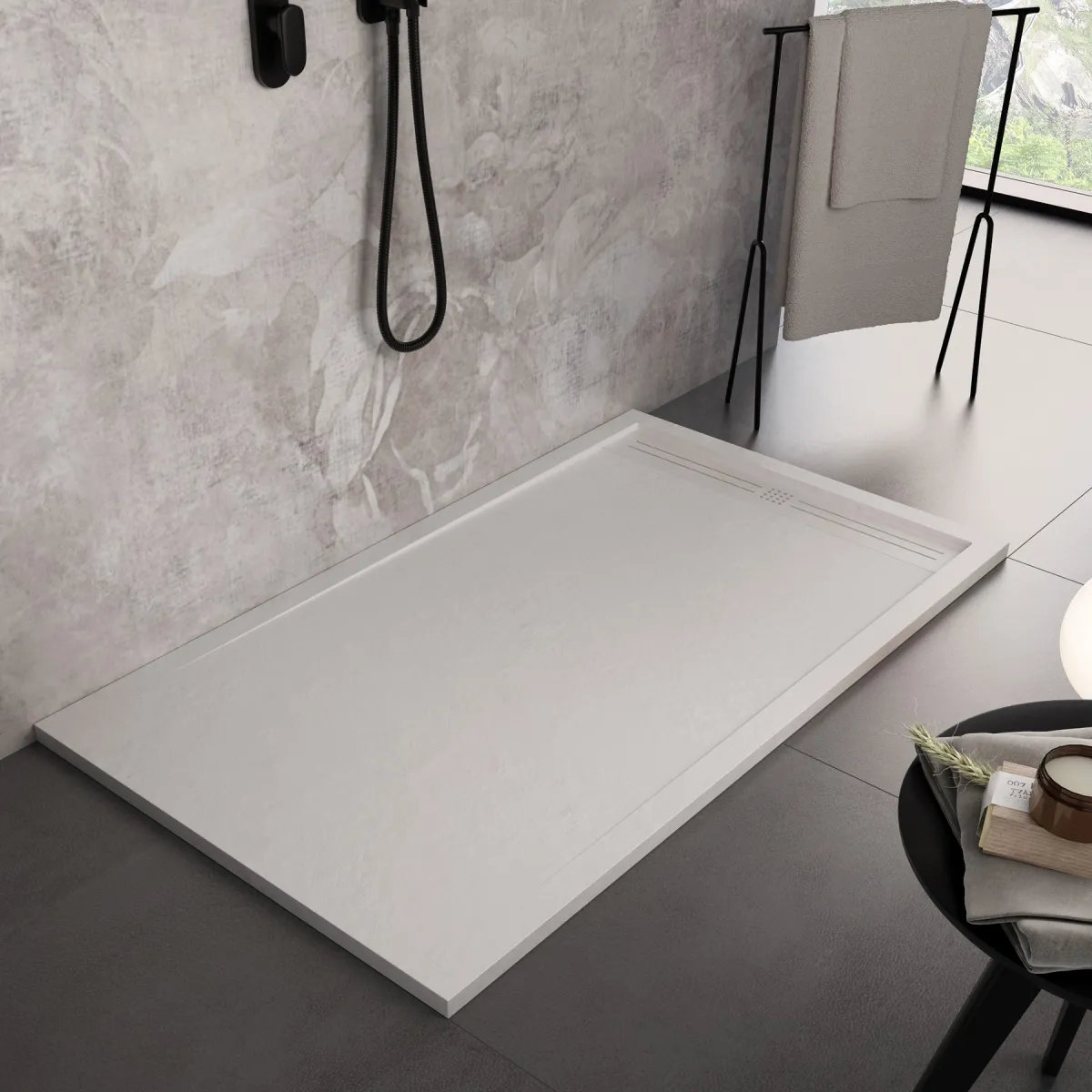 Piatto doccia in resina Bianco foro laterale GRID
