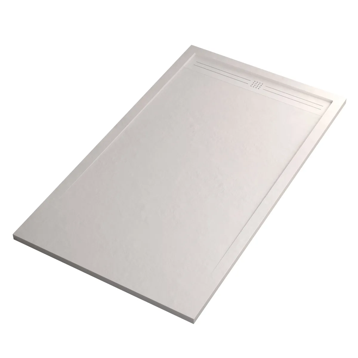 Weiße Duschwanne aus Kunstharz mit seitlichem Lochgitter