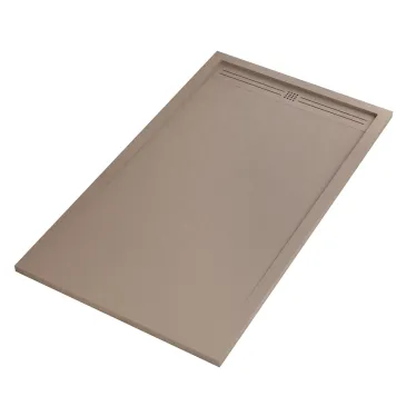 Receveur de douche en résine grise avec trou latéral GRID