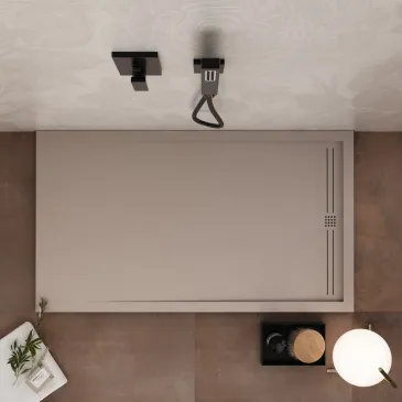 Receveur de douche en résine sable avec trou latéral GRID