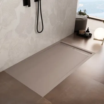 Receveur de douche en résine sable avec trou latéral GRID