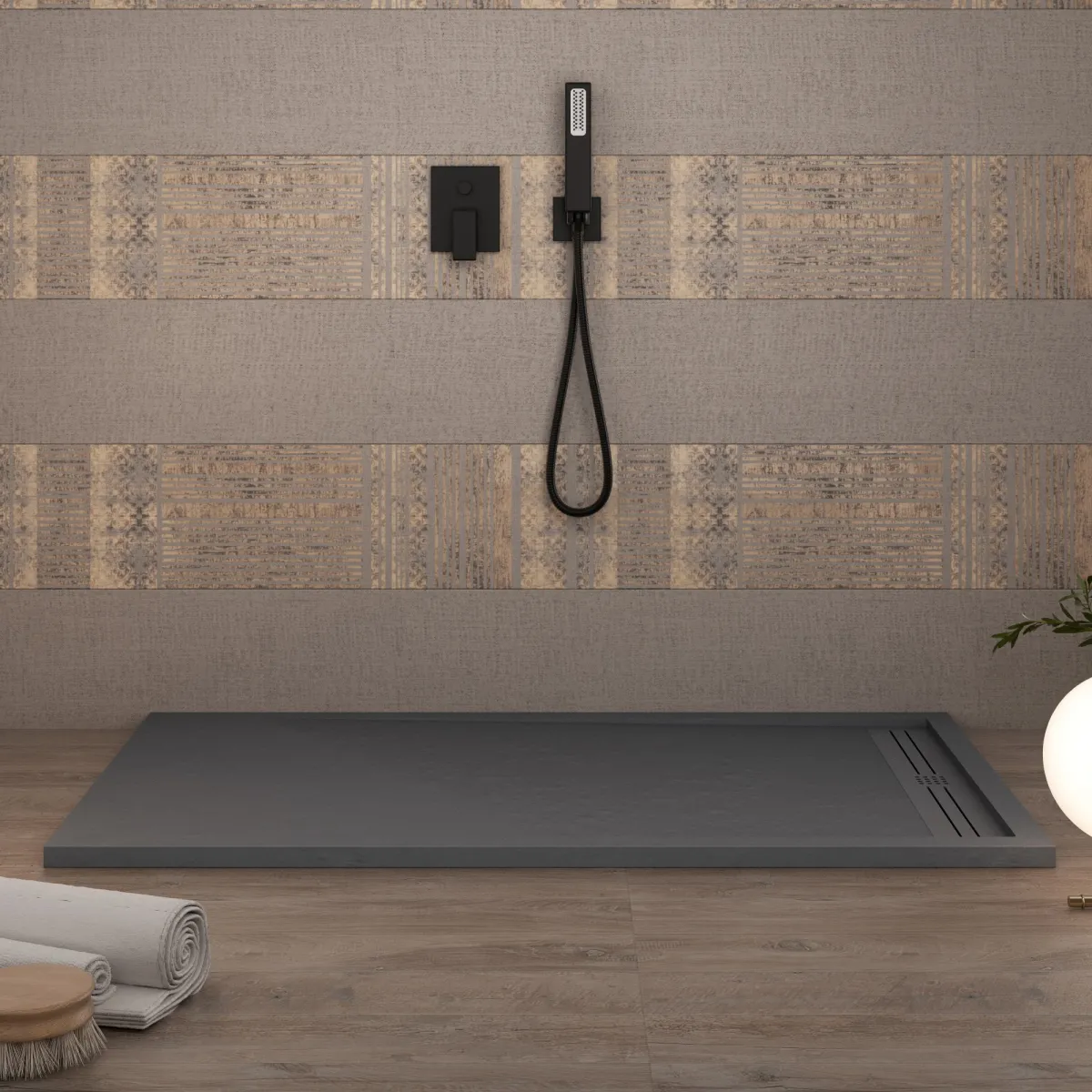 Piatto doccia in resina Grigio Scuro foro laterale GRID