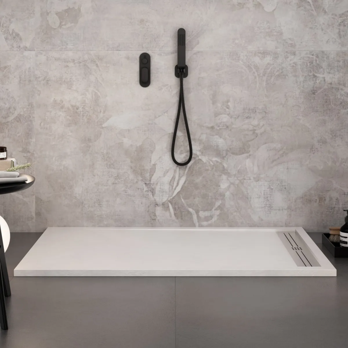 Receveur de douche en résine blanche avec sortie latérale RELAX
