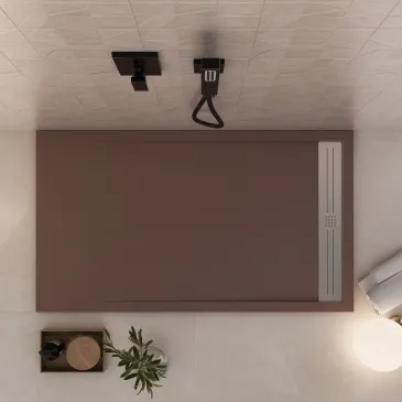 Braune Duschwanne RELAX aus Kunstharz mit seitlichem Abfluss