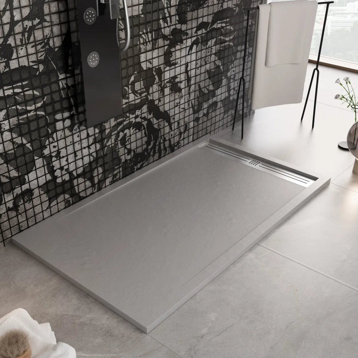 Piatto doccia in resina grigio chiaro scarico laterale RELAX