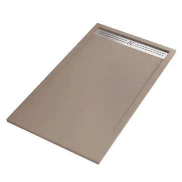 Receveur de douche en résine gris tourterelle avec finitions en béton RELAX