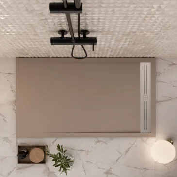 Receveur de douche en résine gris tourterelle avec finitions en béton RELAX