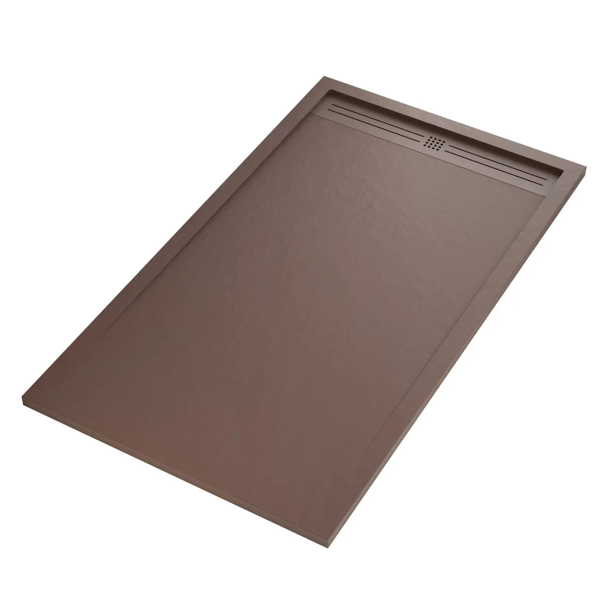 Receveur de douche GRID en résine marron à trou latéral