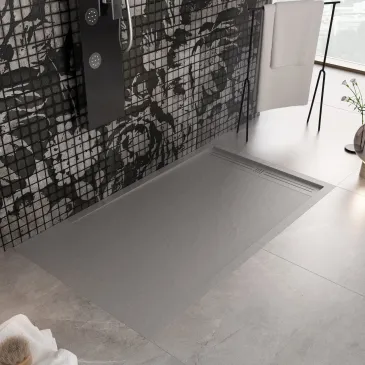 Receveur de douche en résine Gris Clair, trou latéral GRID