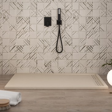 Receveur de douche en résine crème avec trou latéral GRID