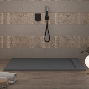Receveur de douche PRESTIGE en résine gris foncé avec sortie latérale