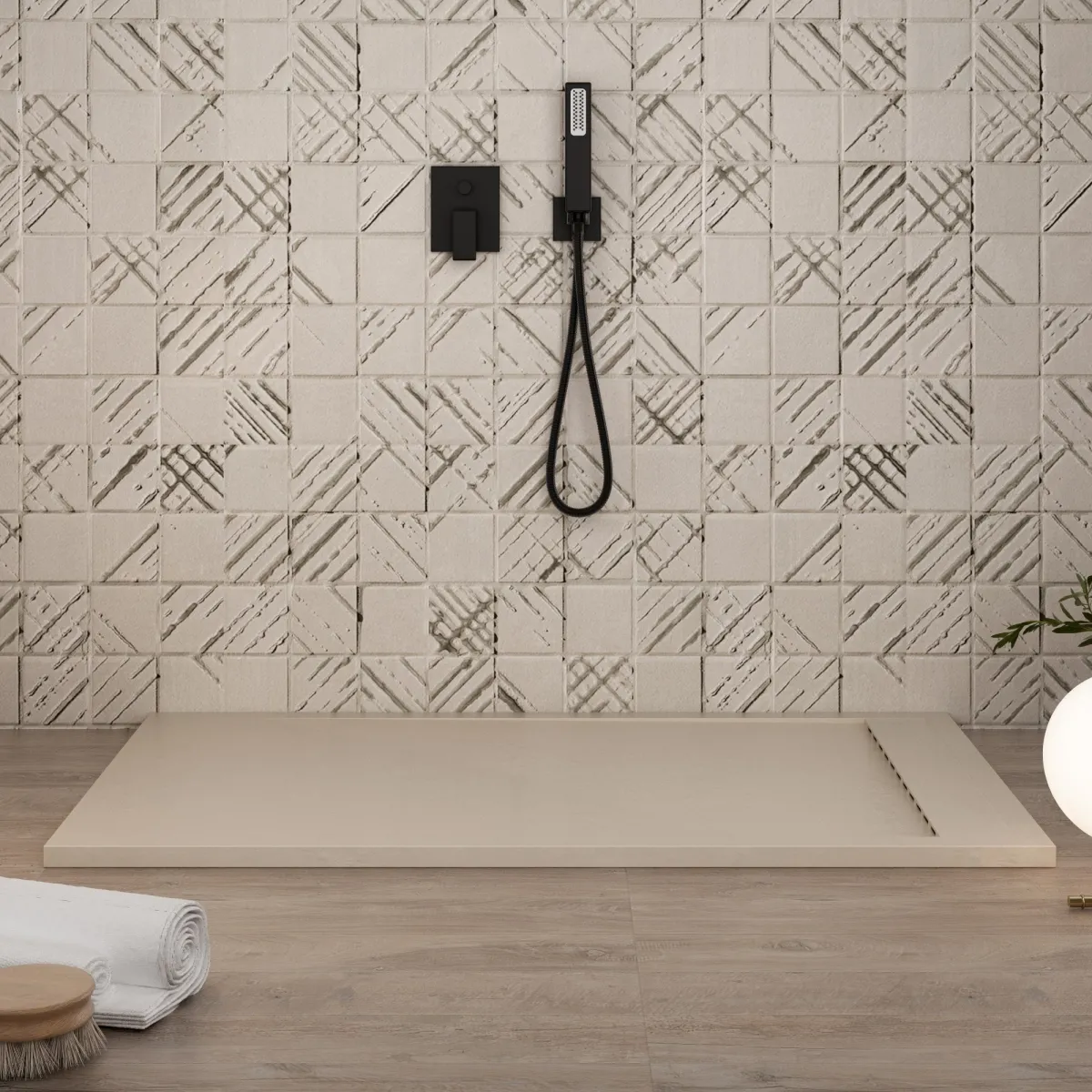 Receveur de douche résine crème PRESTIGE sortie latérale