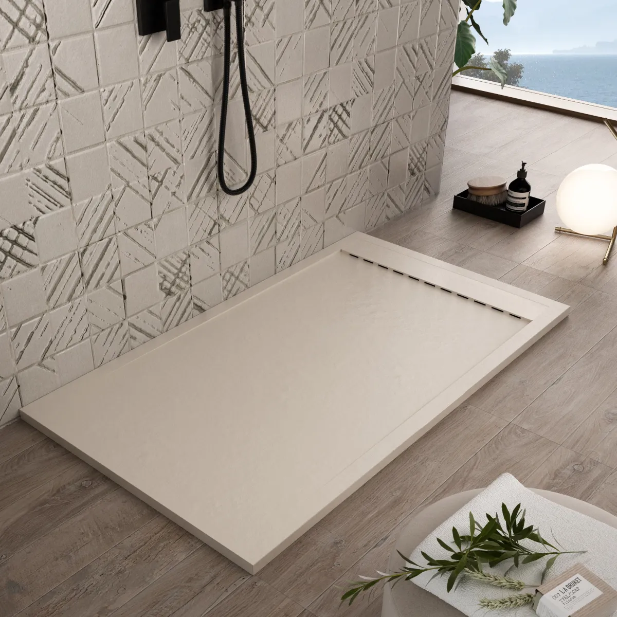Receveur de douche résine crème PRESTIGE sortie latérale