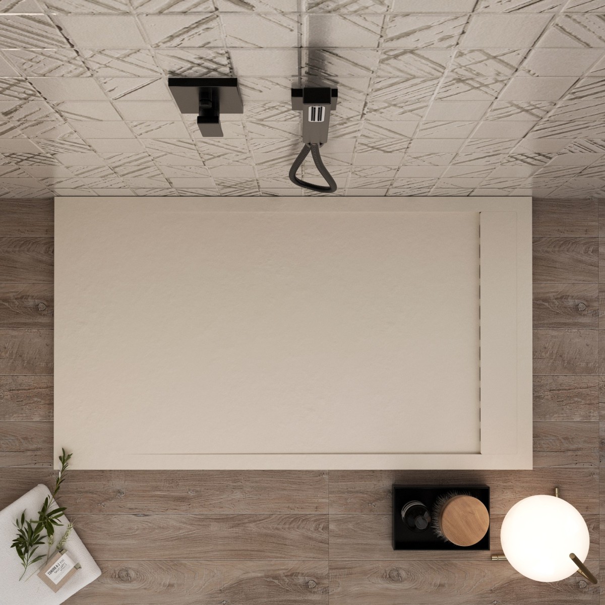 Piatto doccia in resina crema scarico laterale  PRESTIGE