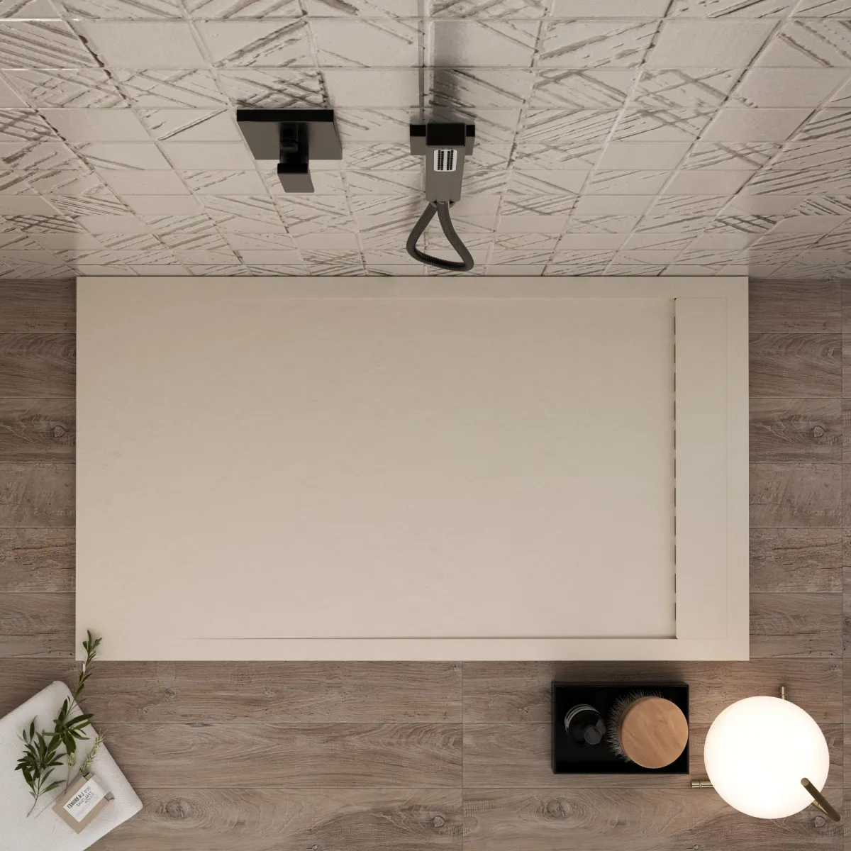 Piatto doccia in resina crema scarico laterale  PRESTIGE