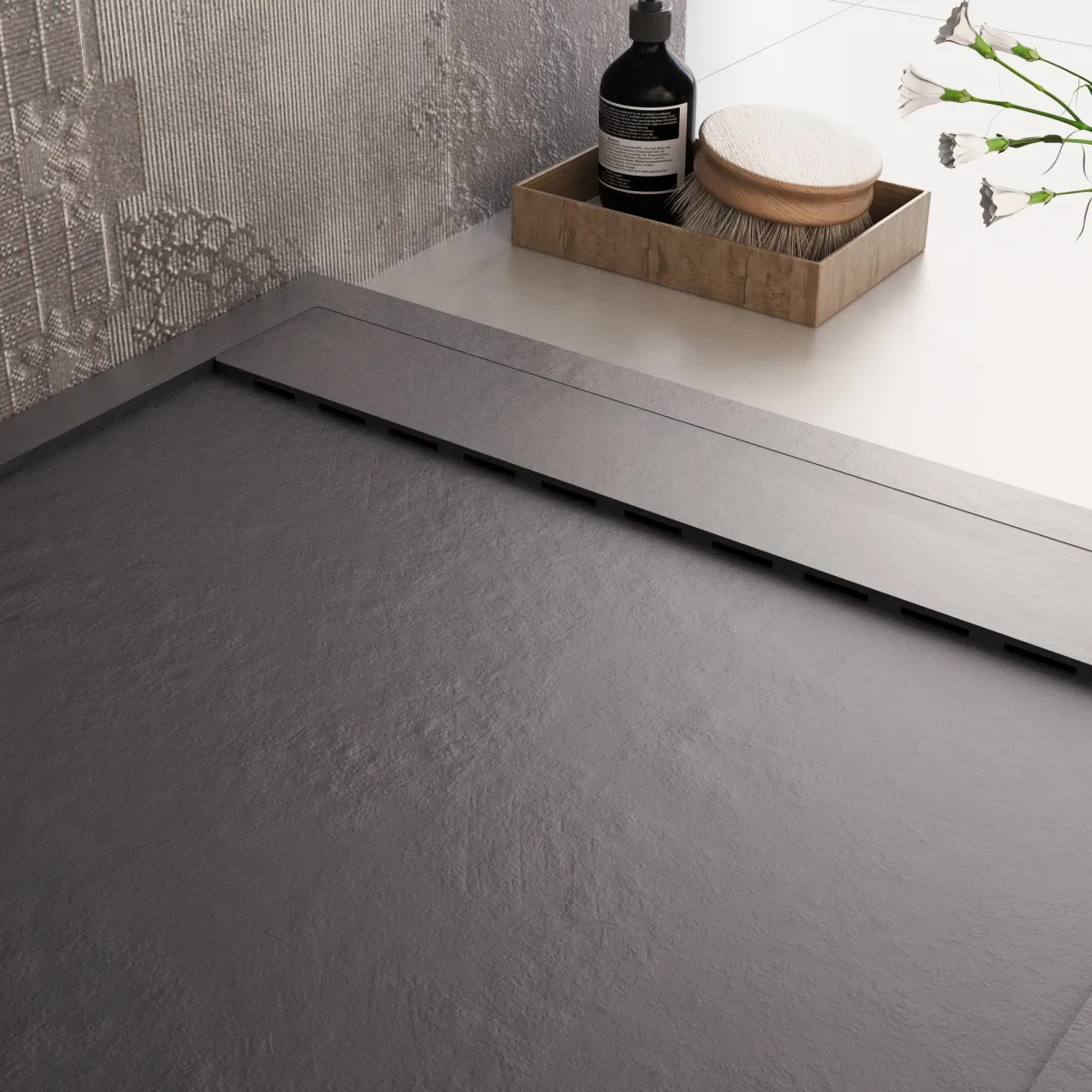 Receveur de douche en résine noire PRESTIGE sortie latérale