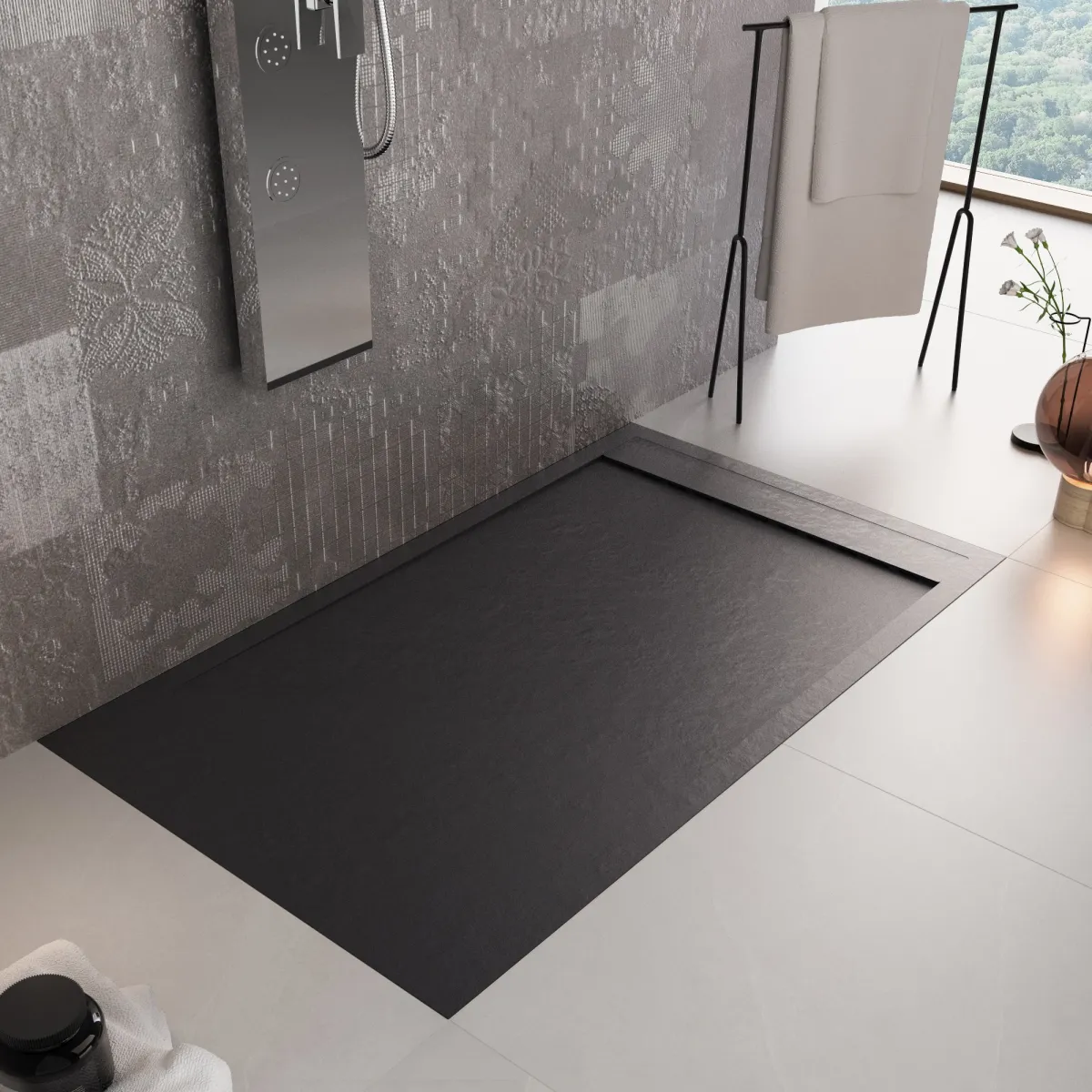 Receveur de douche en résine noire PRESTIGE sortie latérale