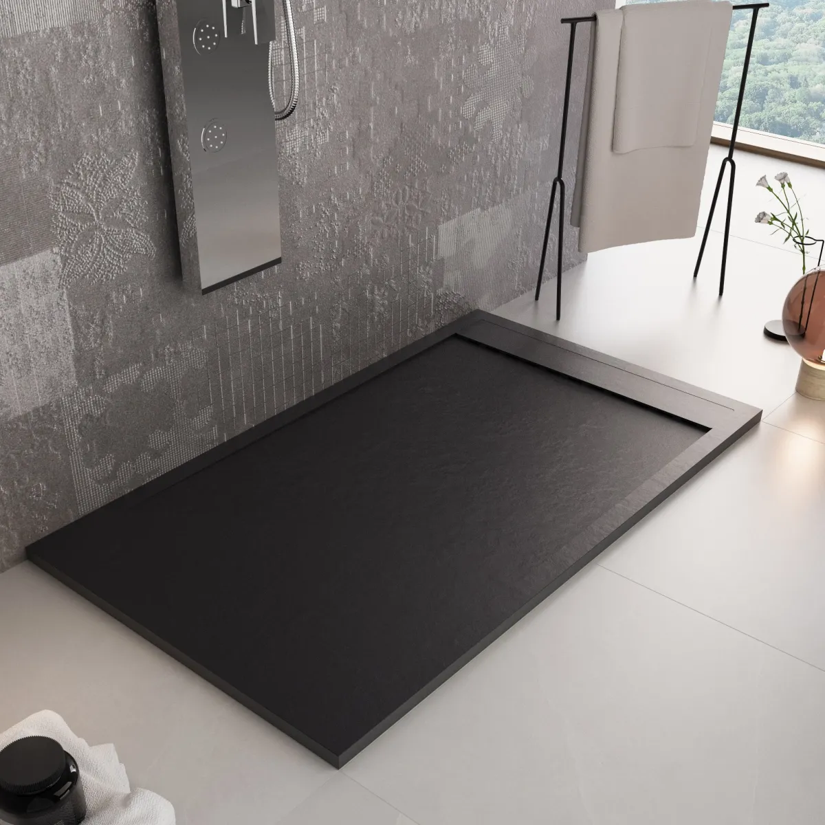 Receveur de douche en résine noire PRESTIGE sortie latérale