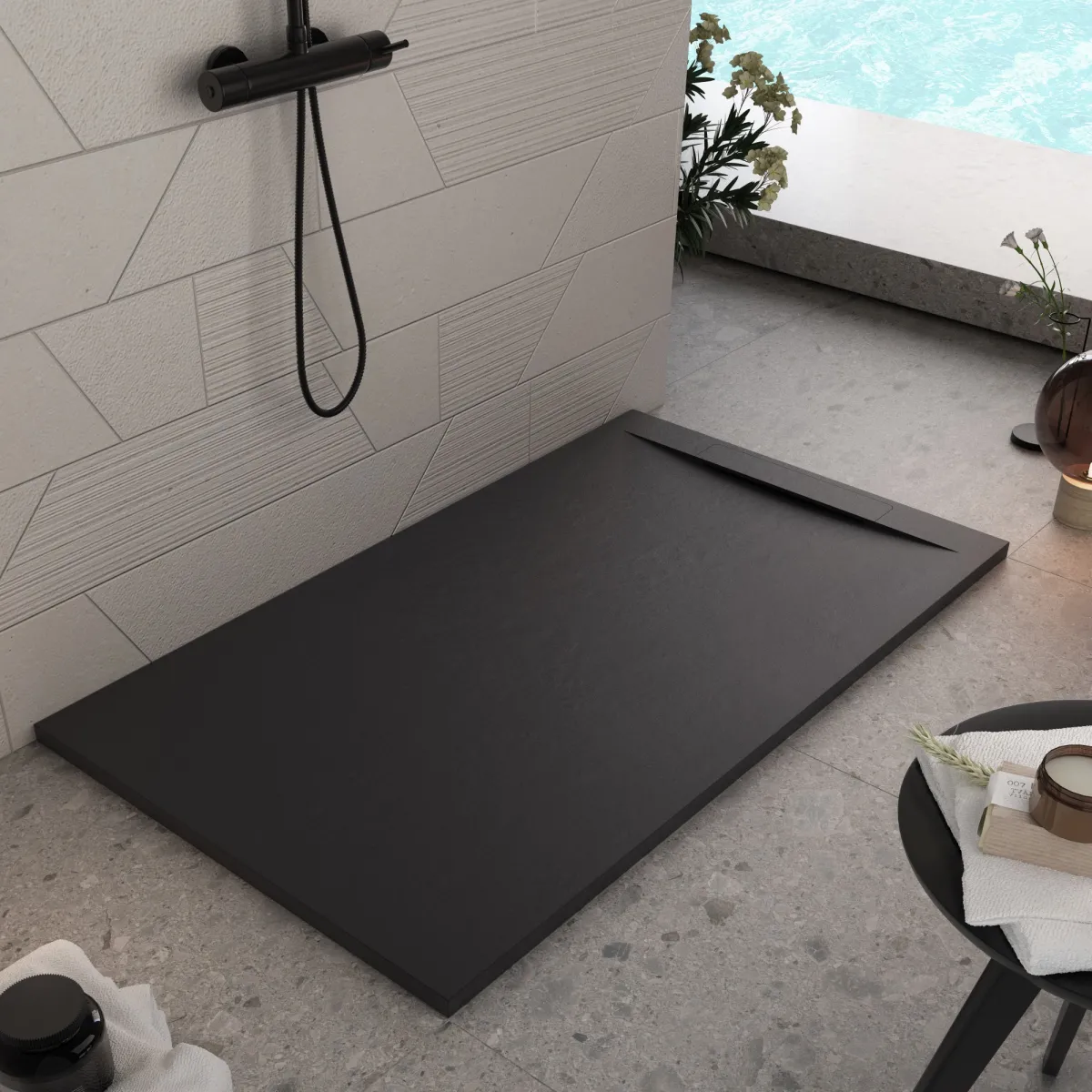 Receveur De Douche Noir Résine Minérale | Vincent