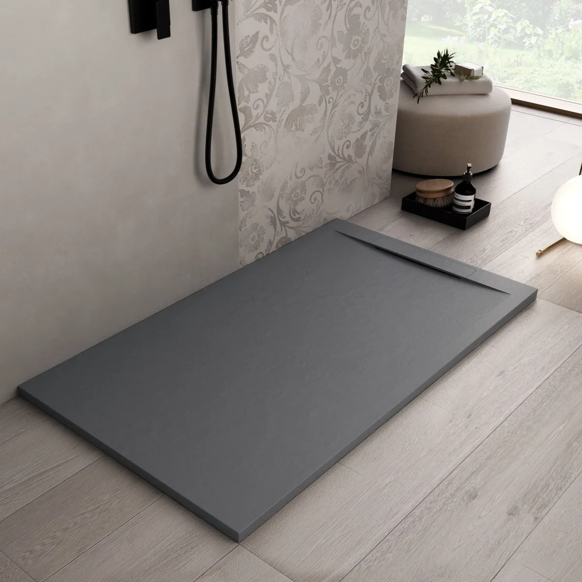 Piatto Doccia Antracite Grigio Scuro Resina Minerale | Vincent