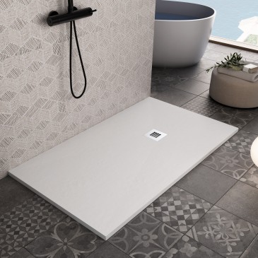 Receveur de douche en résine de marbre effet pierre ciment Blanc PLUS