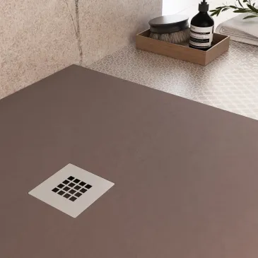 Receveur de douche en résine marron à trou latéral PLUS