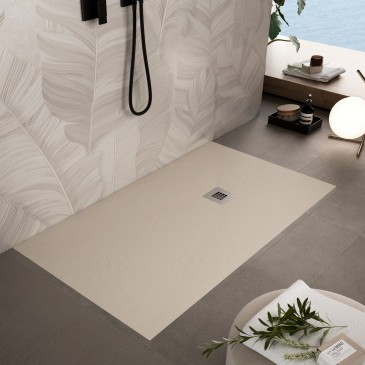 Receveur de douche en résine de marbre effet pierre ciment Crème PLUS