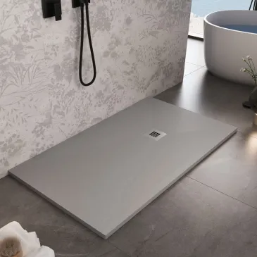 Receveur de douche en résine gris clair à trou latéral PLUS