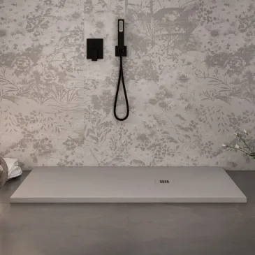 Receveur de douche en résine gris clair à trou latéral PLUS