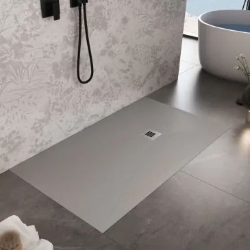 Receveur de douche en résine gris clair à trou latéral PLUS