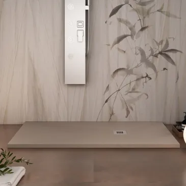 Receveur de douche en résine Dove Grey avec trou latéral PLUS