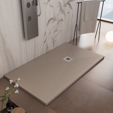 Receveur de douche en résine de marbre effet pierre ciment Taupe PLUS